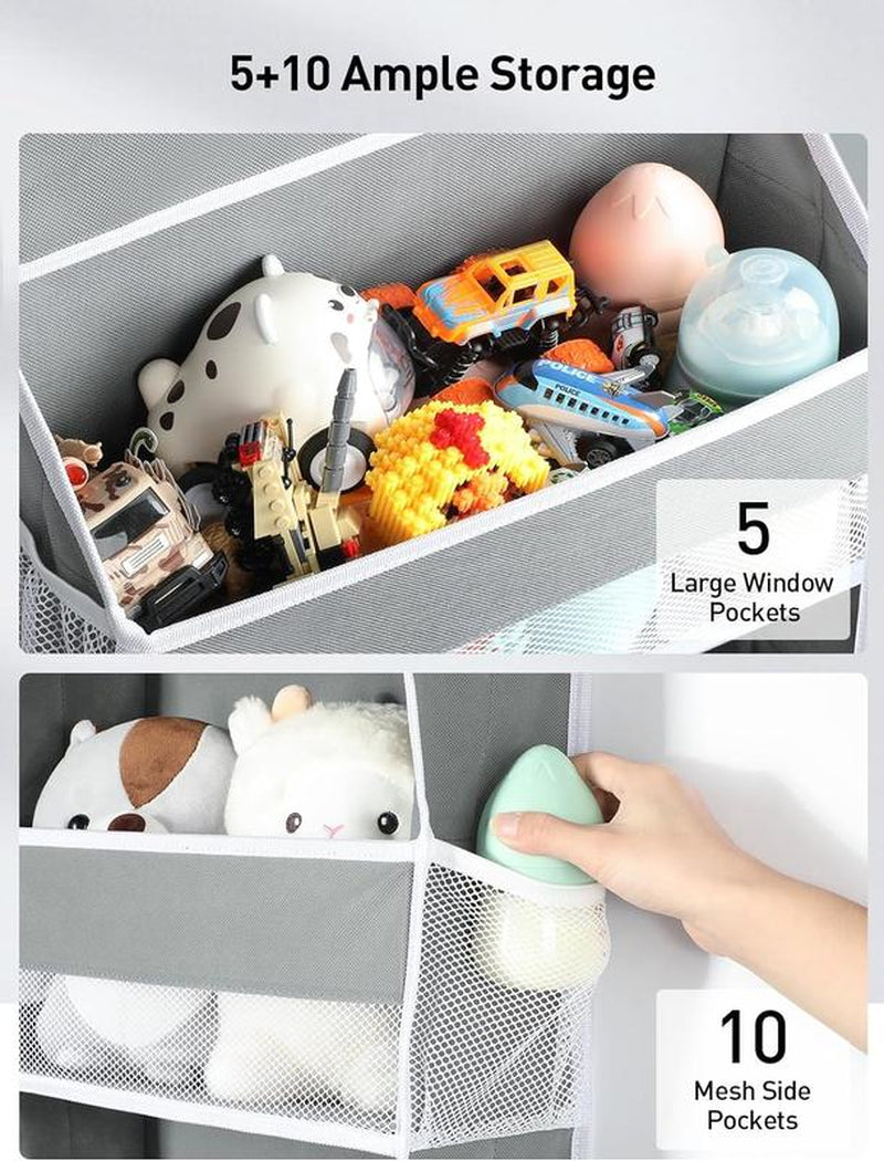 Over Door Organizer with 5 Storage Bins 10 Side Pockets, 44 Lbs Hanging Bathroom Organizer, Bedroom No Tilt Closet Organizer and Storage Rack, Baby Organizer, Extra Storage, Gray
