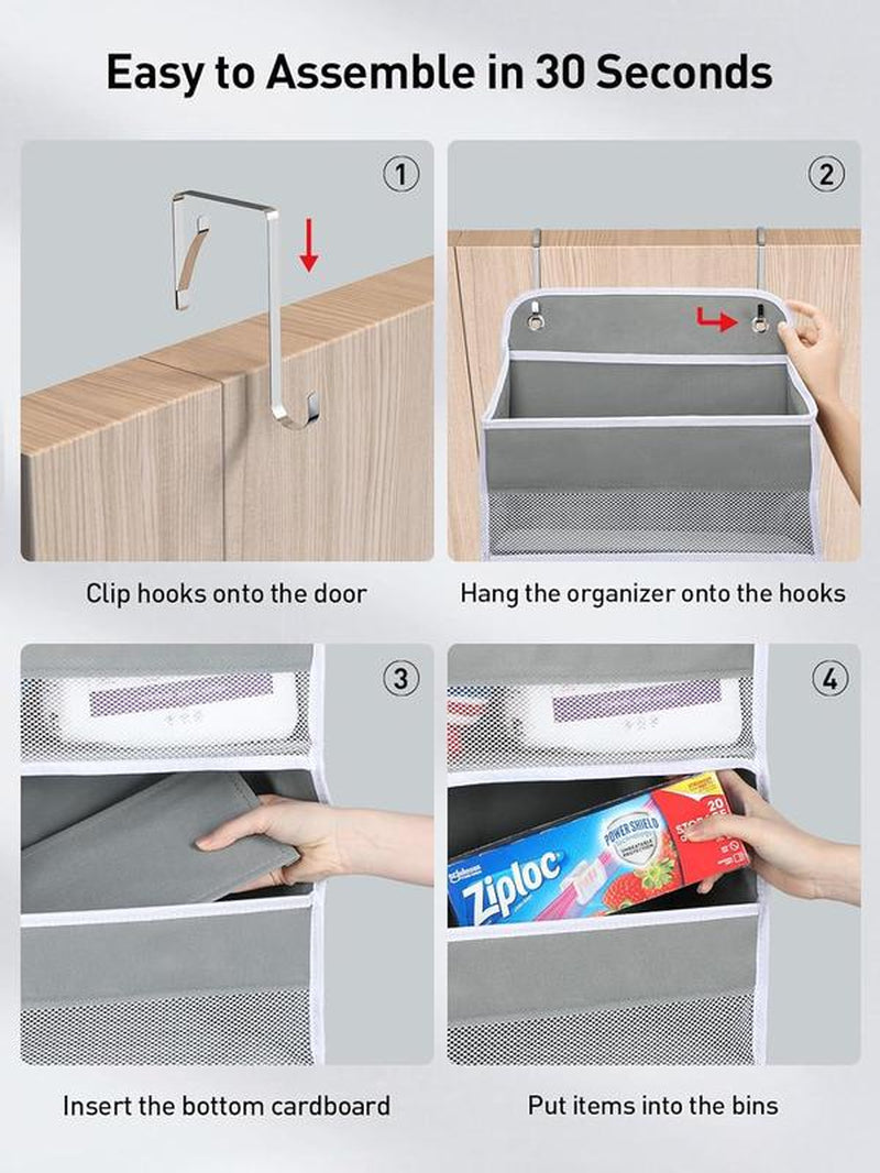 Over Door Organizer with 5 Storage Bins 10 Side Pockets, 44 Lbs Hanging Bathroom Organizer, Bedroom No Tilt Closet Organizer and Storage Rack, Baby Organizer, Extra Storage, Gray