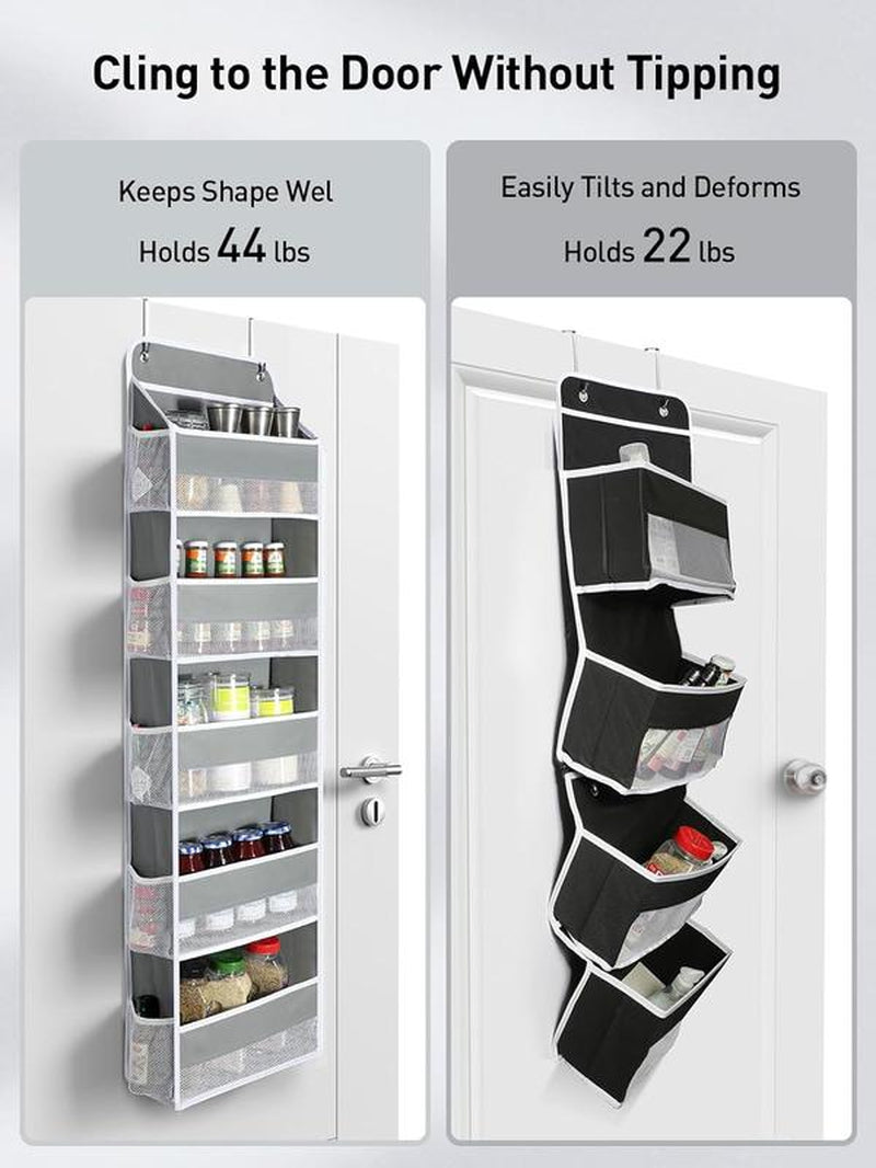 Over Door Organizer with 5 Storage Bins 10 Side Pockets, 44 Lbs Hanging Bathroom Organizer, Bedroom No Tilt Closet Organizer and Storage Rack, Baby Organizer, Extra Storage, Gray