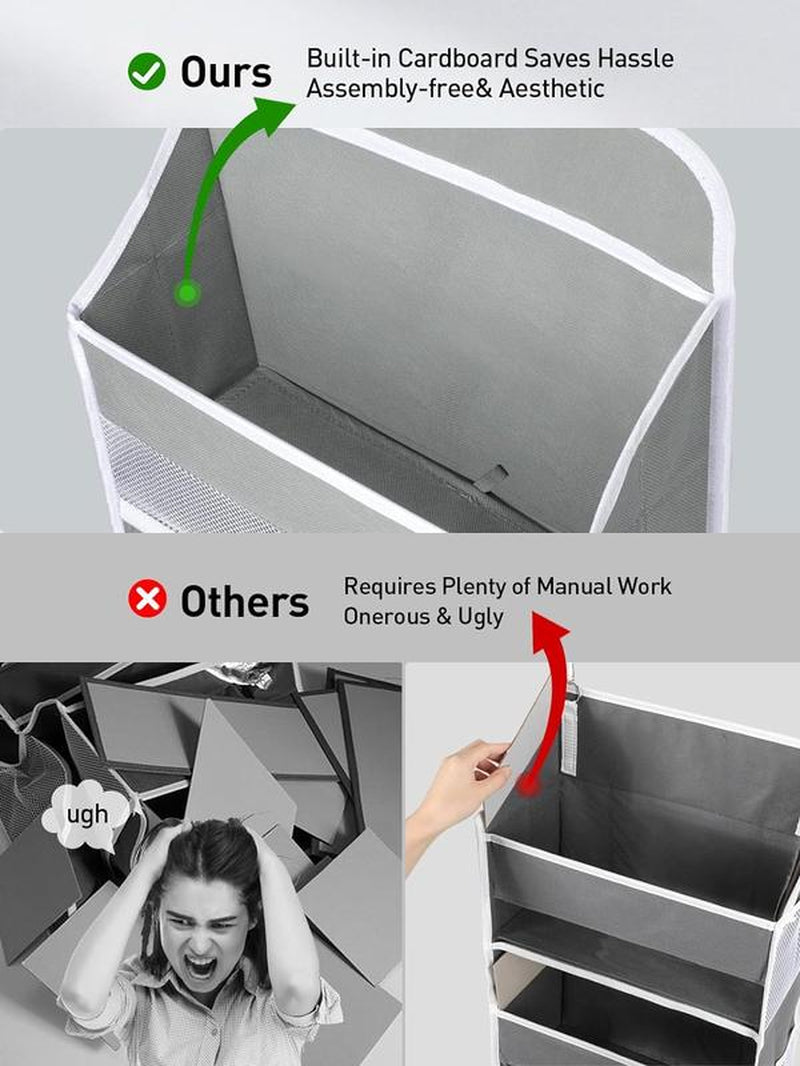 Over Door Organizer with 5 Storage Bins 10 Side Pockets, 44 Lbs Hanging Bathroom Organizer, Bedroom No Tilt Closet Organizer and Storage Rack, Baby Organizer, Extra Storage, Gray