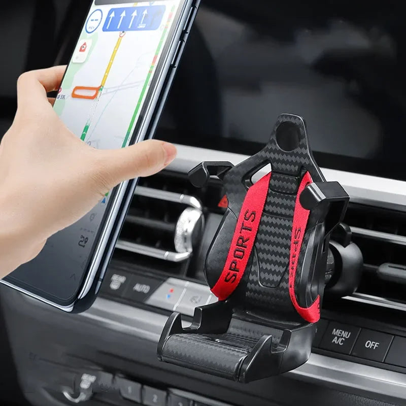 360 Carbon Fiber Pattern Racing Seat Shaped Car Phone Bracket GPS Support for Different Phone Models Air Vent Universal Tools Ne