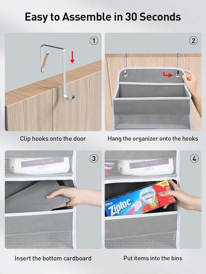 Over Door Organizer with 5 Storage Bins 10 Side Pockets, 44 Lbs Hanging Bathroom Organizer, Bedroom No Tilt Closet Organizer and Storage Rack, Baby Organizer, Extra Storage, Gray