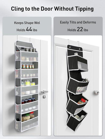 Over Door Organizer with 5 Storage Bins 10 Side Pockets, 44 Lbs Hanging Bathroom Organizer, Bedroom No Tilt Closet Organizer and Storage Rack, Baby Organizer, Extra Storage, Gray